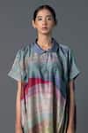 Buy_Clos_Blue Dupion Silk Printed Abstract Collared Boxy Top With Pant_Online_at_Aza_Fashions