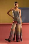 Buy_Clos_Multi Color Dupion Silk Printed Linear V-neck Jumpsuit _at_Aza_Fashions