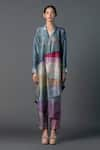 Buy_Clos_Grey Dupion Silk Printed Abstract Lapel Asymmetric Kurta With Pant _at_Aza_Fashions