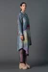 Clos_Grey Dupion Silk Printed Abstract Lapel Asymmetric Kurta With Pant _Online_at_Aza_Fashions