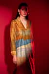 Shop_Clos_Gold Dupion Silk Printed Abstract Lapel Asymmetric Kurta_Online_at_Aza_Fashions