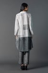 Shop_Clos_Silver Dupion Silk Print Floral Collar Assymetric Patchwork Shirt Tunic_at_Aza_Fashions