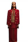 Buy_Masaba_Red Heavy Crepe Embellished Gold Plated Mascots The Crimson All Star Jacket _Online_at_Aza_Fashions