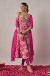 Buy_wildflower by krishna_Pink Pure Crepe Print Floral Deep Round Neck And Embellished Anarkali Set _at_Aza_Fashions