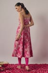 Shop_wildflower by krishna_Pink Pure Crepe Print Floral Deep Round Neck And Embellished Anarkali Set _at_Aza_Fashions