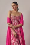 Buy_wildflower by krishna_Pink Pure Crepe Print Floral Deep Round Neck And Embellished Anarkali Set _Online_at_Aza_Fashions