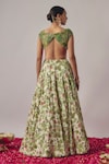 Shop_wildflower by krishna_Green Pure Crepe Print Gardenia Sweetheart Neck And Embellished Lehenga Set_at_Aza_Fashions