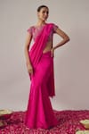 Buy_wildflower by krishna_Pink Pure  Lining Butter Solid Pre-draped Lehenga Saree With Blouse _at_Aza_Fashions