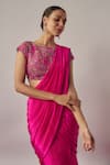 wildflower by krishna_Pink Pure  Lining Butter Solid Pre-draped Lehenga Saree With Blouse _Online_at_Aza_Fashions