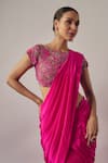 Shop_wildflower by krishna_Pink Pure  Lining Butter Solid Pre-draped Lehenga Saree With Blouse _at_Aza_Fashions