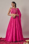 Buy_wildflower by krishna_Pink Pure Chinon Lining Butter Bloom Embellished Gathered Flare Lehenga Set _at_Aza_Fashions