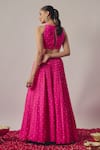 Shop_wildflower by krishna_Pink Pure Chinon Lining Butter Bloom Embellished Gathered Flare Lehenga Set _at_Aza_Fashions