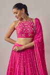 Buy_wildflower by krishna_Pink Pure Chinon Lining Butter Bloom Embellished Gathered Flare Lehenga Set _Online_at_Aza_Fashions