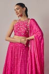 Shop_wildflower by krishna_Pink Pure Chinon Lining Butter Bloom Embellished Gathered Flare Lehenga Set _Online_at_Aza_Fashions