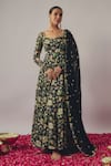 Buy_wildflower by krishna_Black Pure Chinon Print Midnight Bloom Sweetheart And Embellished Anarkali Set _at_Aza_Fashions