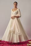 Buy_wildflower by krishna_Ivory Organza Embroidery Tikki Leaf Neck Bloom And Salli Anarkali Set _at_Aza_Fashions