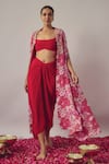 Buy_wildflower by krishna_Pink Pure  Lining Butter Print And Embroidered Cape Draped Skirt Set _at_Aza_Fashions