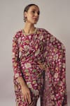wildflower by krishna_Maroon Chinon Lining Butter Crepe And Embroidered Pre-draped Saree With Blouse_Online_at_Aza_Fashions