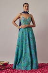 Buy_wildflower by krishna_Blue Pure Crepe Print Iris Garden Sweetheart Neck And Embellished Anarkali Set _at_Aza_Fashions