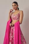 wildflower by krishna_Pink Pure Crepe Print Petunia Garden Sweetheart Neck And Embellished Lehenga Set _Online_at_Aza_Fashions