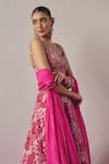 Buy_wildflower by krishna_Pink Pure Crepe Print Petunia Garden Sweetheart Neck And Embellished Lehenga Set _Online_at_Aza_Fashions