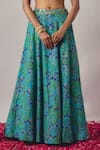 wildflower by krishna_Blue Pure Crepe Print Bluebell Bloom Sweetheart Neck And Embellished Lehenga Set_Online_at_Aza_Fashions