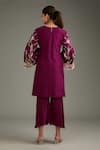 Shop_Label Deepshika Agarwal_Wine Cotton, Silk Embroidery Asymmetric Hand Kurta And Pant Set _at_Aza_Fashions