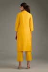 Shop_Label Deepshika Agarwal_Yellow Silk Mirrors Mandarin Collar Floral Work Border Kurta And Pant Set _at_Aza_Fashions