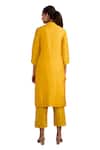 Buy_Label Deepshika Agarwal_Yellow Silk Mirrors Mandarin Collar Floral Work Border Kurta And Pant Set _Online_at_Aza_Fashions