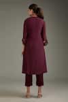 Buy_Label Deepshika Agarwal_Wine Cotton, Silk Embroidery, Cut Work Round Neck Yoke Kurta And Pant Set _at_Aza_Fashions