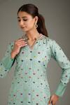Shop_Label Deepshika Agarwal_Blue Organza, Cotton Embroidery Bandeau Neck Floral Hand Kurta Set _Online_at_Aza_Fashions