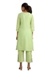 Buy_Label Deepshika Agarwal_Green Organza, Cotton Embroidery Split V-neck Placed Floral Kurta Set _Online_at_Aza_Fashions