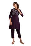 Buy_Label Deepshika Agarwal_Wine Cotton, Silk Embroidery Bandeau Neck Hand Kurta With Pant _Online_at_Aza_Fashions