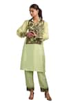Shop_Label Deepshika Agarwal_Green Silk Embroidery, Cut Work Collared Kurta And Pant Set _Online_at_Aza_Fashions