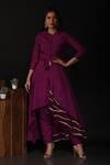 Buy_Label Deepshika Agarwal_Purple Silk, Organza Embroidery Bandeau Neck High Low Front Slit Kurta With Pant _at_Aza_Fashions