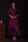 Shop_Label Deepshika Agarwal_Purple Silk, Organza Embroidery Bandeau Neck High Low Front Slit Kurta With Pant _at_Aza_Fashions