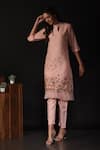 Buy_Label Deepshika Agarwal_Peach Silk, Organza Embroidery Round Neck Birds Kurta With Pant _Online_at_Aza_Fashions