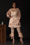 Buy_Label Deepshika Agarwal_Beige Silk, Organza Pearls, Sequins, Vase Embellished Short Kurta With Pant _at_Aza_Fashions