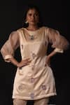 Buy_Label Deepshika Agarwal_Beige Silk, Organza Pearls, Sequins, Vase Embellished Short Kurta With Pant 