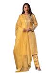 Label Deepshika Agarwal_Yellow Modal Satin Embroidered Beads Round Floral Garden Kura Pant Set _Online_at_Aza_Fashions