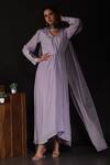 Buy_Label Deepshika Agarwal_Purple Organza, Crepe Embroidery V-neck Floral Knotted Kurta With Dupatta _at_Aza_Fashions