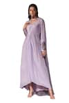 Label Deepshika Agarwal_Purple Organza, Crepe Embroidery V-neck Floral Knotted Kurta With Dupatta _Online_at_Aza_Fashions