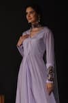 Buy_Label Deepshika Agarwal_Purple Organza, Crepe Embroidery V-neck Floral Knotted Kurta With Dupatta 