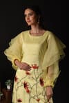 Buy_Label Deepshika Agarwal_Yellow Silk, Organza Embroidery Round Neck Ombre Floral Kurta With Pant 