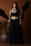 Buy_Label Deepshika Agarwal_Black Satin Silk Embroidered Thread Round Geometric Palazzo Set _Online_at_Aza_Fashions