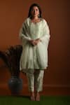 Label Deepshika Agarwal_Green Silk Beads Round Neck Leaf Embroidered Kurta Pant Set _at_Aza_Fashions