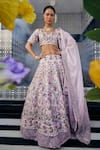 Buy_Label Deepshika Agarwal_Pink Couture Silk Embroidered Sequin Leaf Double Layered Bridal Lehenga Set _at_Aza_Fashions