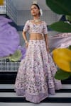 Shop_Label Deepshika Agarwal_Pink Couture Silk Embroidered Sequin Leaf Double Layered Bridal Lehenga Set _at_Aza_Fashions