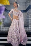 Shop_Label Deepshika Agarwal_Pink Couture Silk Embroidered Sequin Leaf Double Layered Bridal Lehenga Set _Online_at_Aza_Fashions