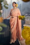 Buy_Label Deepshika Agarwal_Orange Tissue Silk Embroidered Zari Square V Lotus Work Saree With Blouse _at_Aza_Fashions